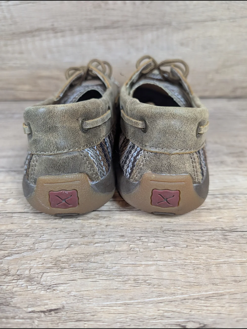 TWISTED X Boots Moc Loafers Womens Size 7 M Brown Woven Toe Lace Up Boat Shoes